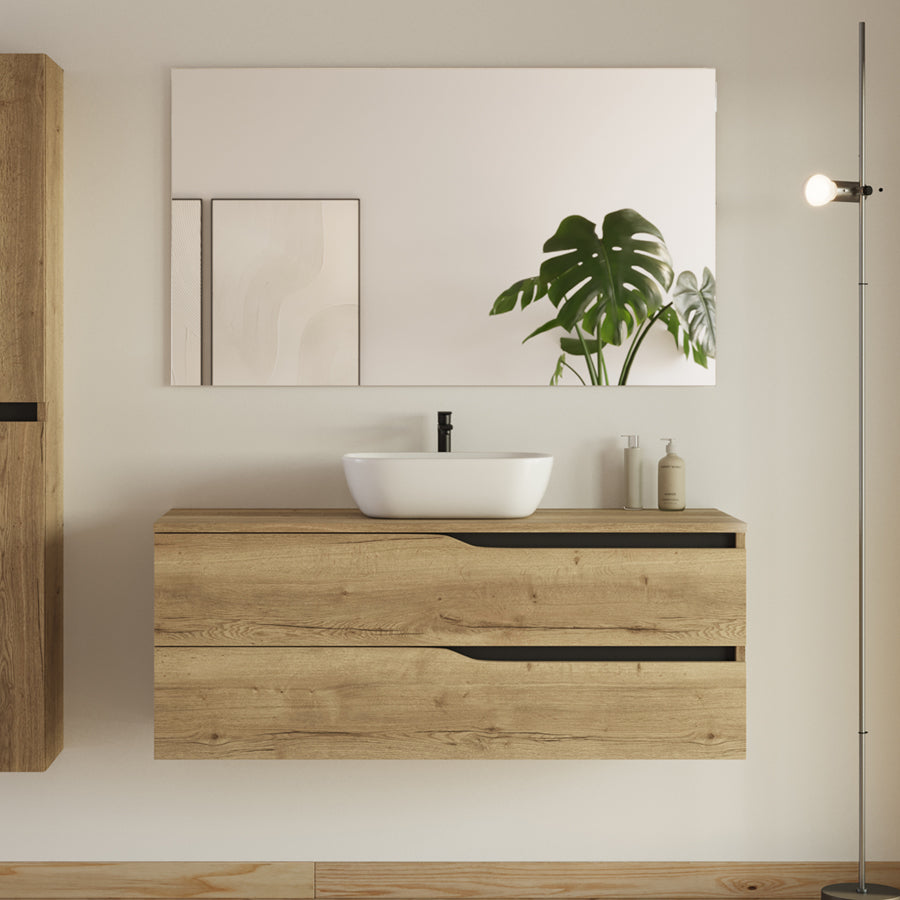Meuble de salle de bain 120cm avec plateau et vasque à poser Zeus - 2 tiroirs - LUNA