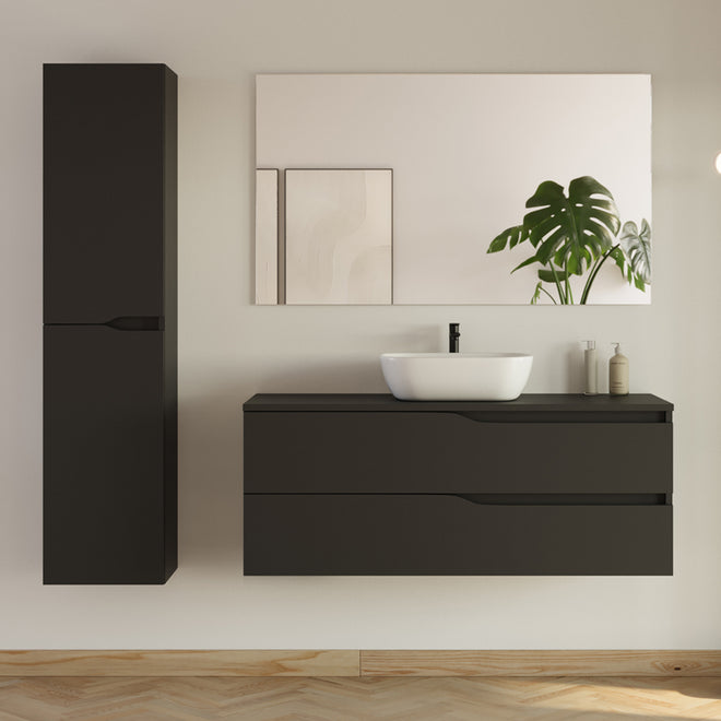 Meuble de salle de bain 2 tiroirs avec plateau et vasque à poser ovale LUNA + colonne - 120cm
