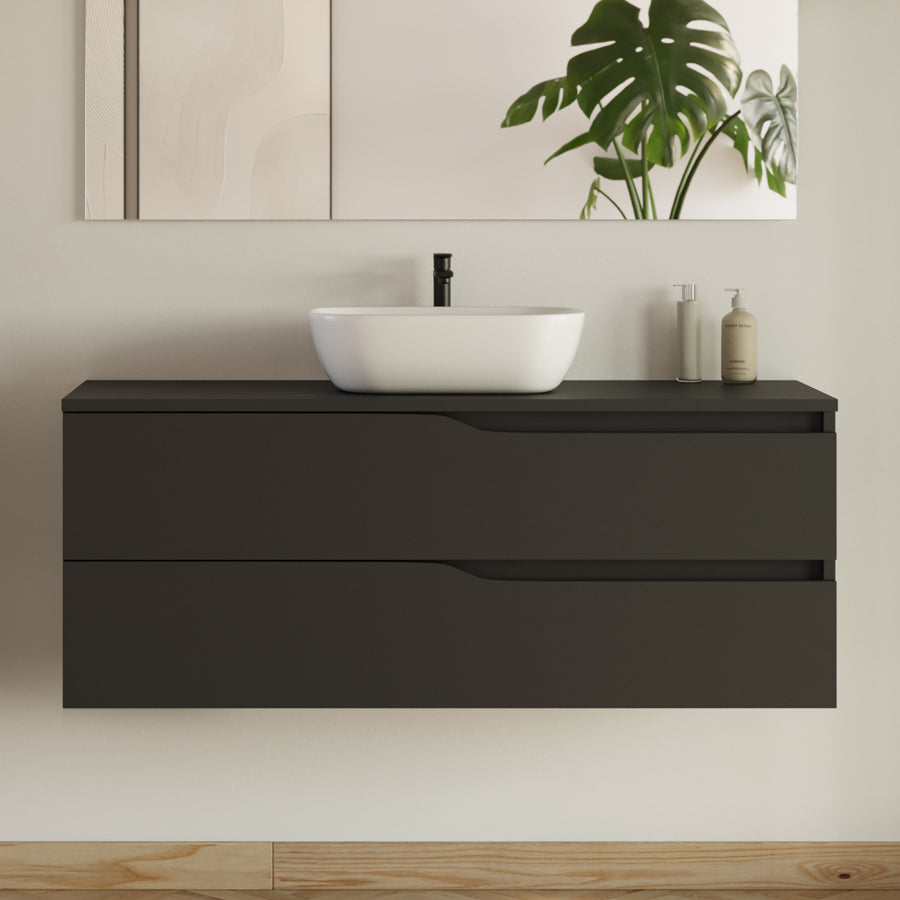 Meuble de salle de bain 120cm avec plateau et vasque à poser Zeus - 2 tiroirs - LUNA