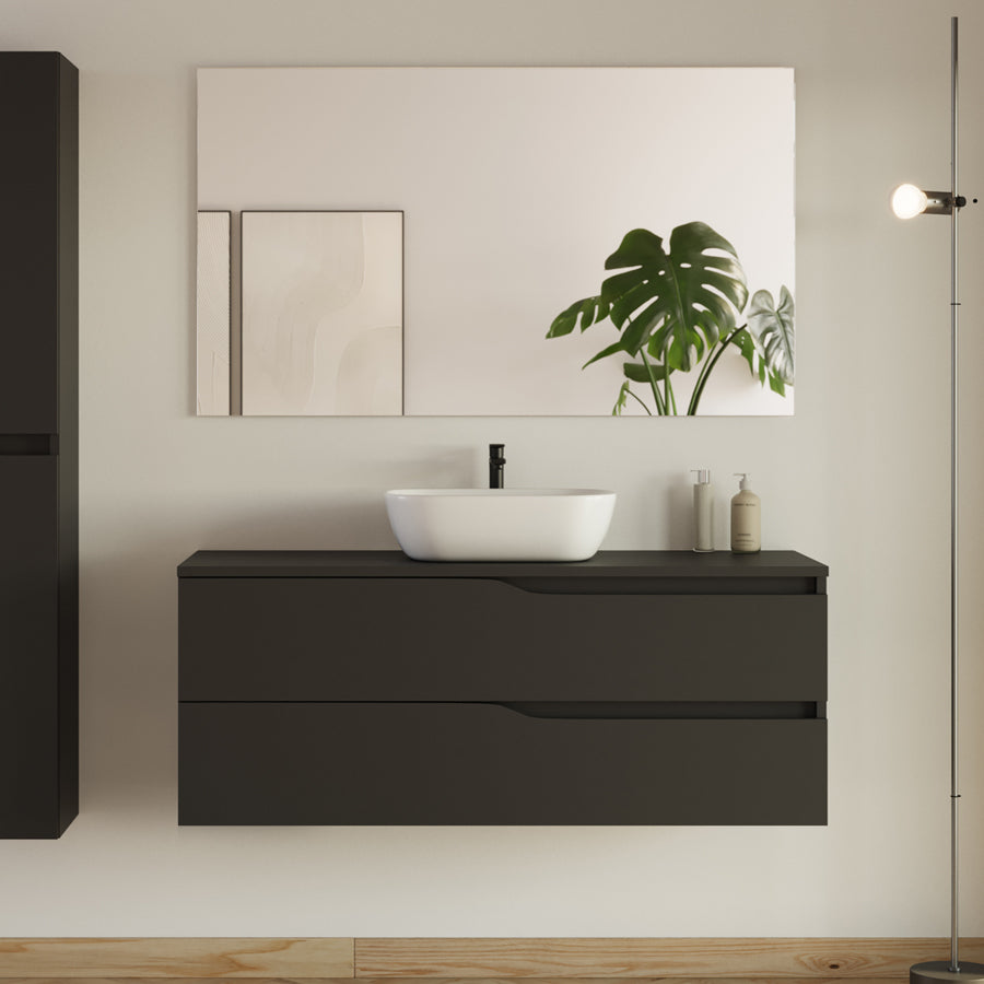 Meuble de salle de bain 120cm avec plateau et vasque à poser Zeus - 2 tiroirs - LUNA