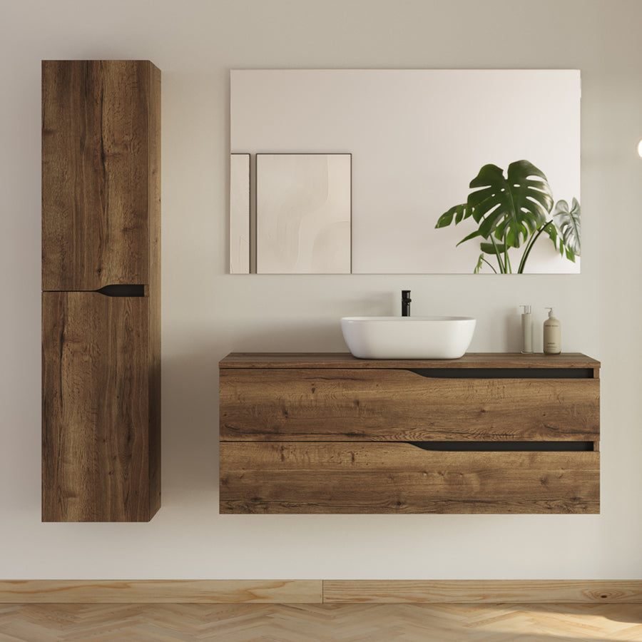 Meuble de salle de bain 2 tiroirs avec plateau et vasque à poser ovale LUNA + colonne - 120cm