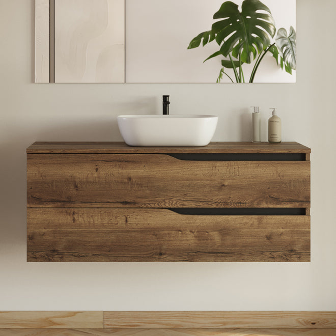 Meuble de salle de bain 120cm avec plateau et vasque à poser Zeus - sans miroir - 2 tiroirs - LUNA