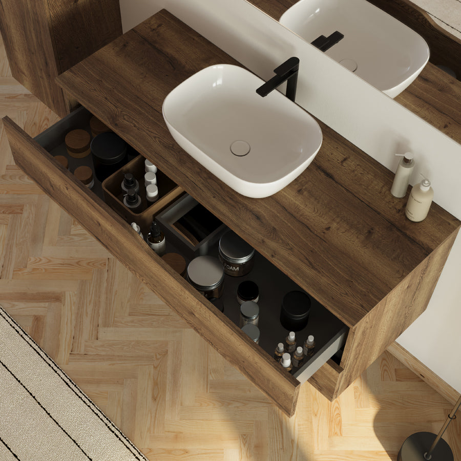 Meuble de salle de bain 120cm avec plateau et vasque à poser Zeus - 2 tiroirs - LUNA