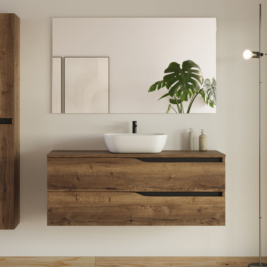 Meuble de salle de bain 120cm avec plateau et vasque à poser Zeus - 2 tiroirs - LUNA