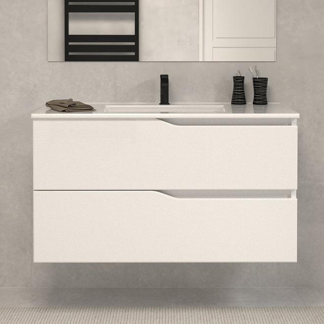 Meuble de salle de bain luna  100 cm blanc brillant sans miroir