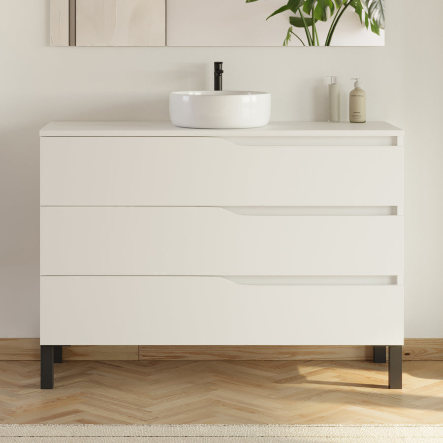 Meuble de salle de bain 120 avec plateau et vasque à poser - 3 tiroirs - MATA