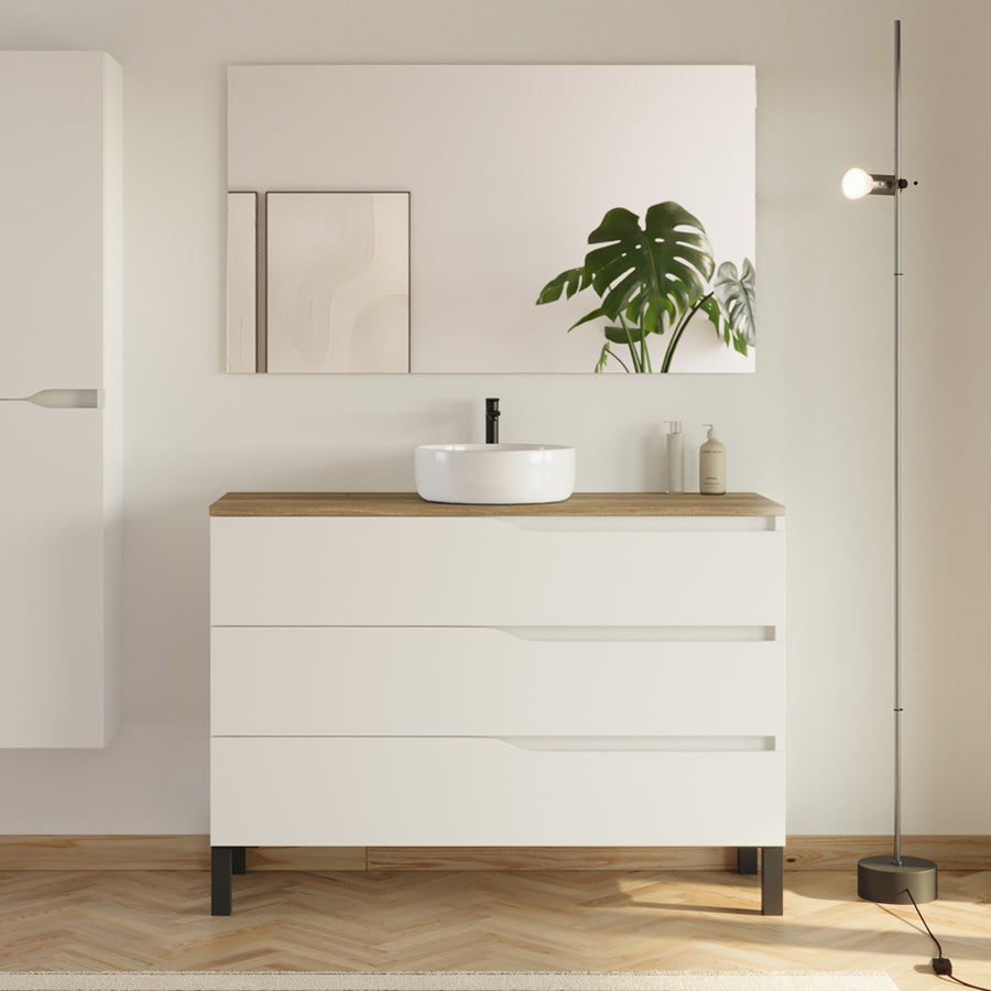 Meuble de salle de bain 120 avec plateau et vasque à poser - 3 tiroirs - MATA