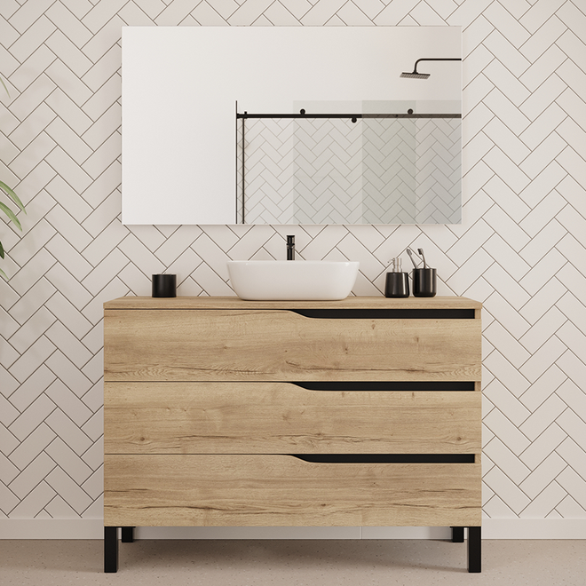 Meuble de salle de bain 120cm avec plateau et vasque à poser zeus - 3 tiroirs - MATA