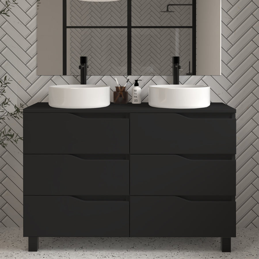 Meuble de salle de bain 120 avec plateau et 2 vasques à poser - 6 tiroirs - MATA