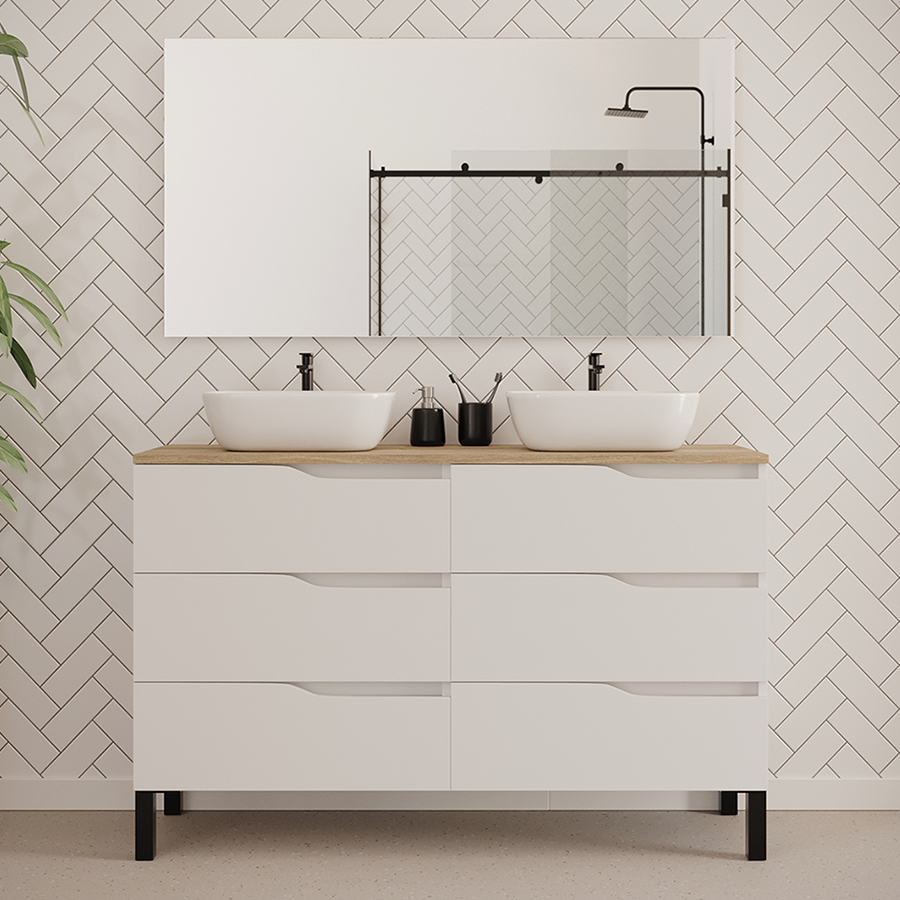 Meuble de salle de bain 140cm avec plateau et 2 vasques à poser zeus - 6 tiroirs - MATA