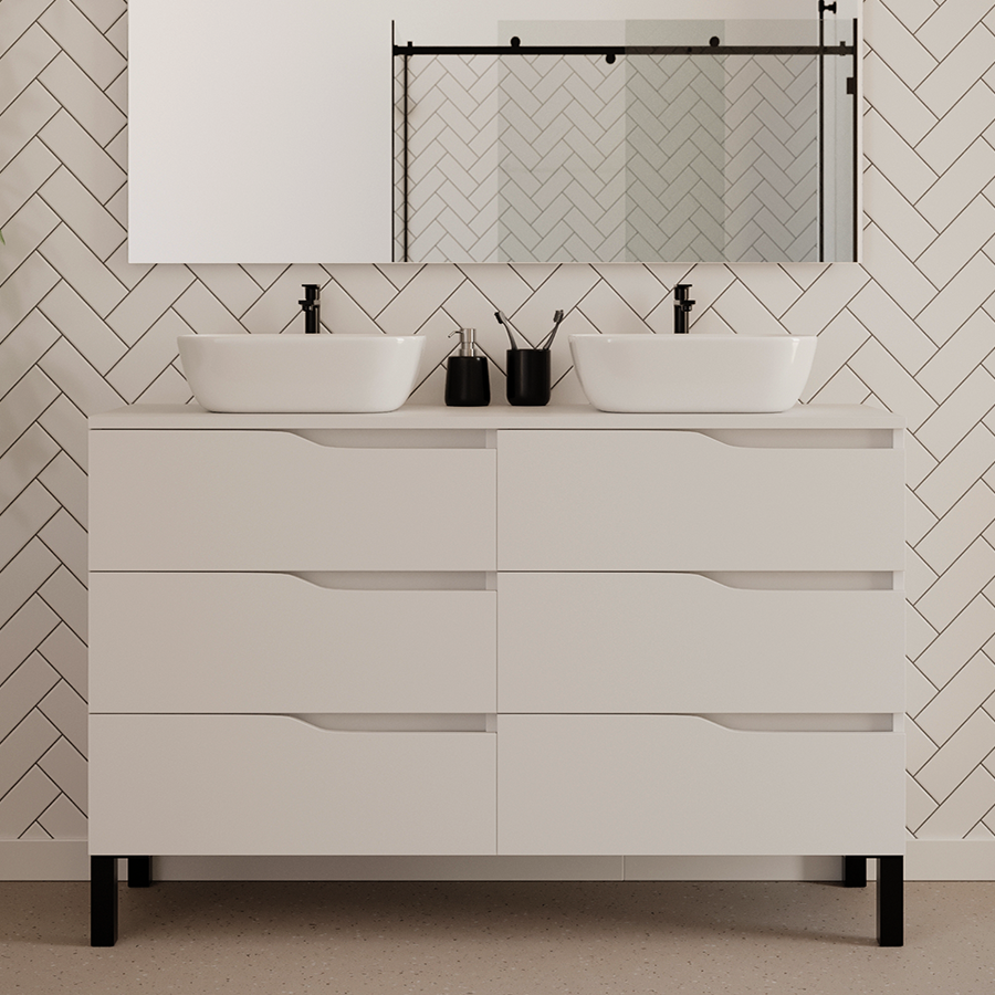 Meuble de salle de bain 140cm avec plateau et 2 vasques à poser zeus - 6 tiroirs - MATA