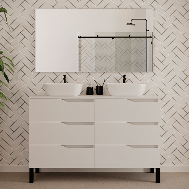 Meuble de salle de bain 140cm avec plateau et 2 vasques à poser zeus - 6 tiroirs - MATA