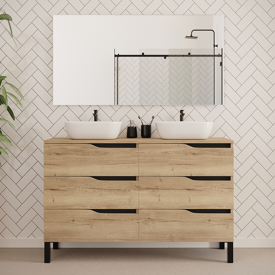 Meuble de salle de bain 140cm avec plateau et 2 vasques à poser zeus - 6 tiroirs - MATA