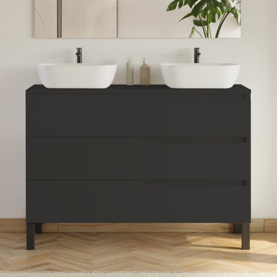 Meuble de salle de bain 120cm avec plateau et 2 vasques à poser Zeus - 3 tiroirs - MATA