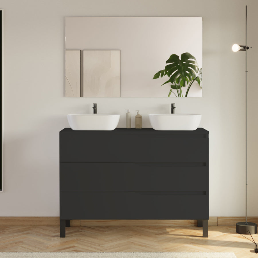 Meuble de salle de bain 120cm avec plateau et 2 vasques à poser Zeus - 3 tiroirs - MATA