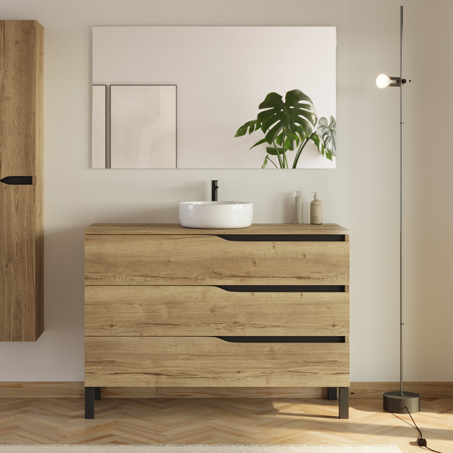 Meuble de salle de bain 120 avec plateau et vasque à poser - 3 tiroirs - MATA