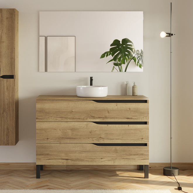 Meuble de salle de bain 120 avec plateau et vasque à poser - 3 tiroirs - MATA