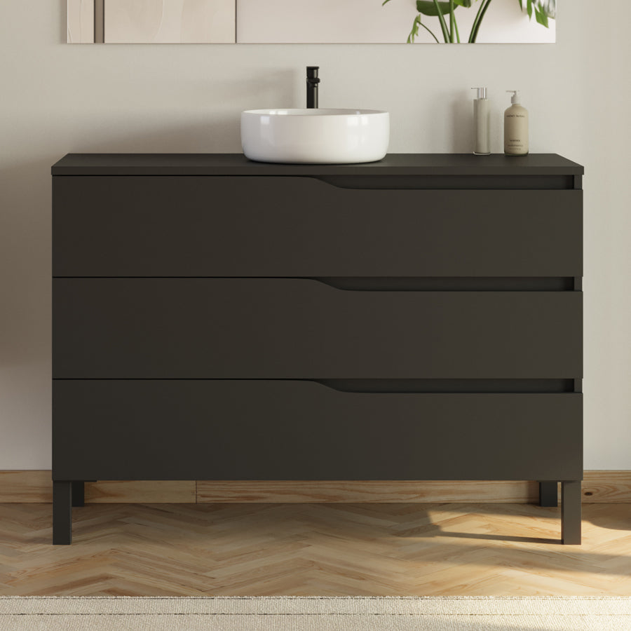 Meuble de salle de bain 120 avec plateau et vasque à poser - 3 tiroirs - MATA