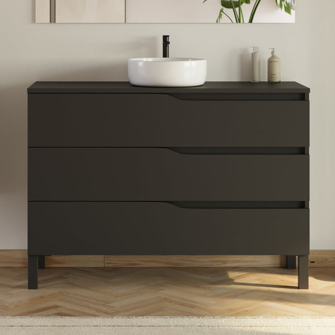 Meuble de salle de bain 120 avec plateau et vasque à poser - sans miroir - 3 tiroirs - MATA