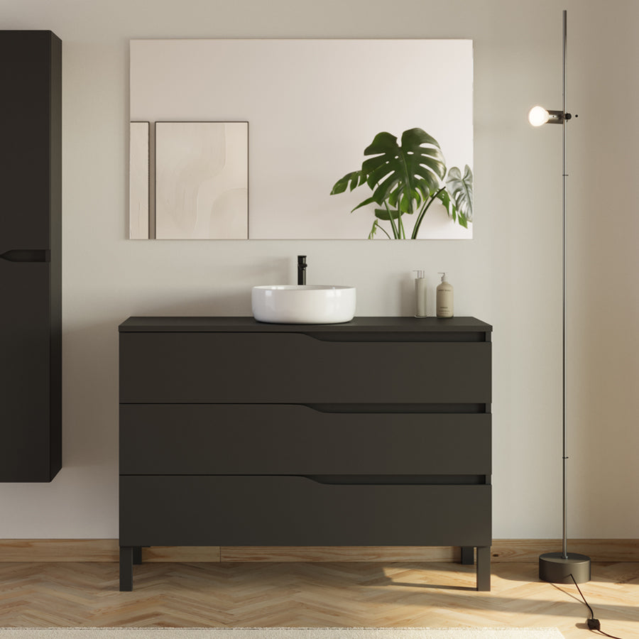 Meuble de salle de bain 120 avec plateau et vasque à poser - 3 tiroirs - MATA