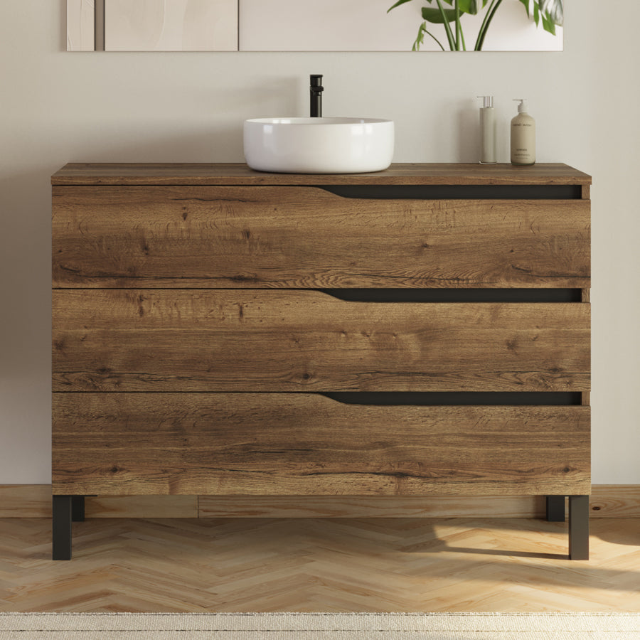 Meuble de salle de bain 120 avec plateau et vasque à poser - 3 tiroirs - MATA