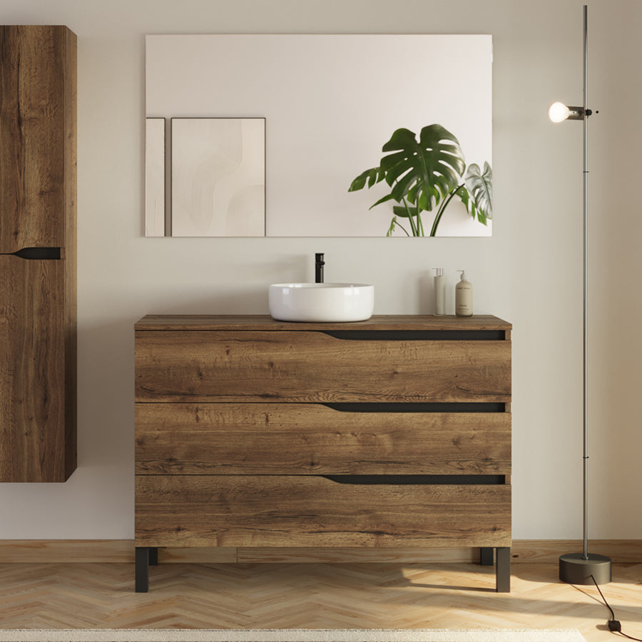 Meuble de salle de bain 120 avec plateau et vasque à poser - 3 tiroirs - MATA