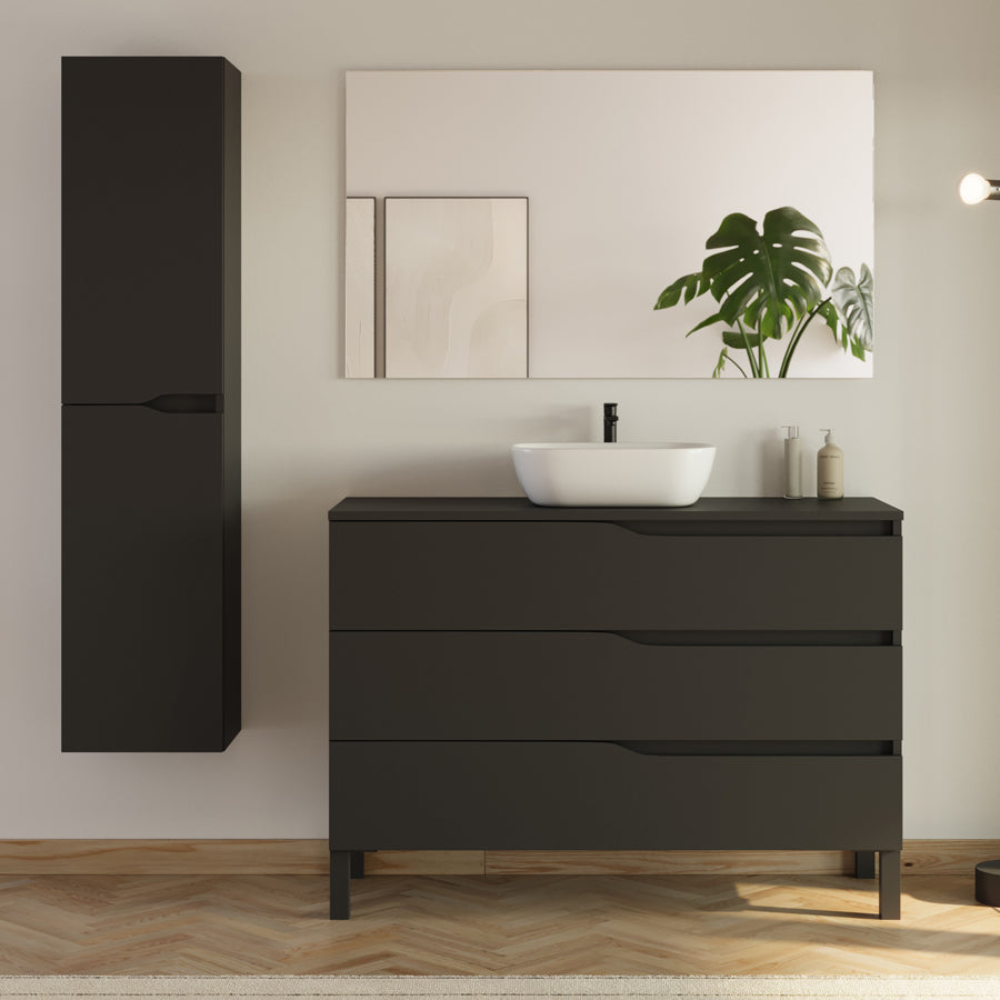 Meuble de salle de bain 3 tiroirs MATA avec plateau et vasque ovale + colonne - 120cm