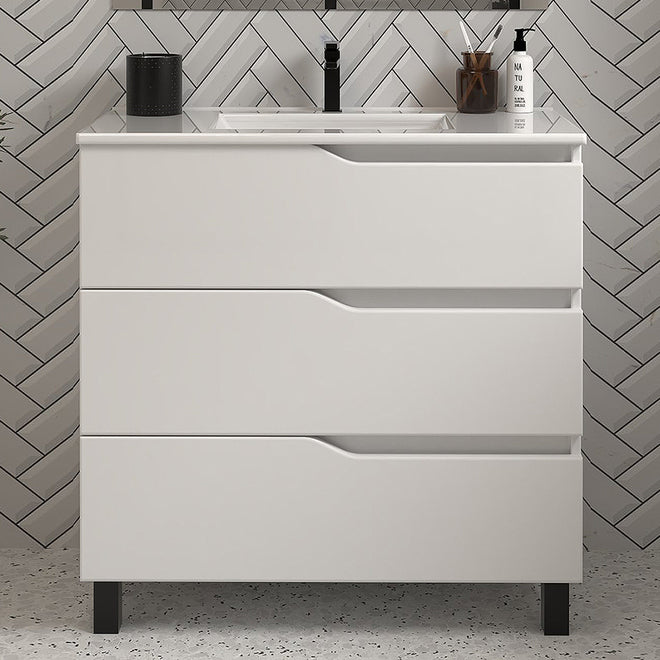 Meuble de salle de bain mata 3 tiroirs blanc 60cm sans miroir