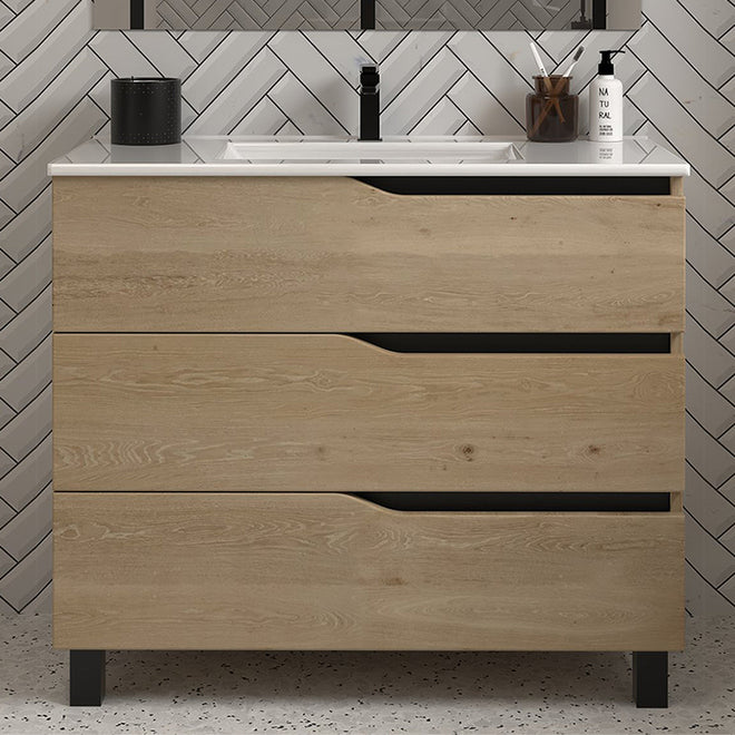 Meuble de salle de bain mata 3 tiroirs madera miel 80cm sans miroir