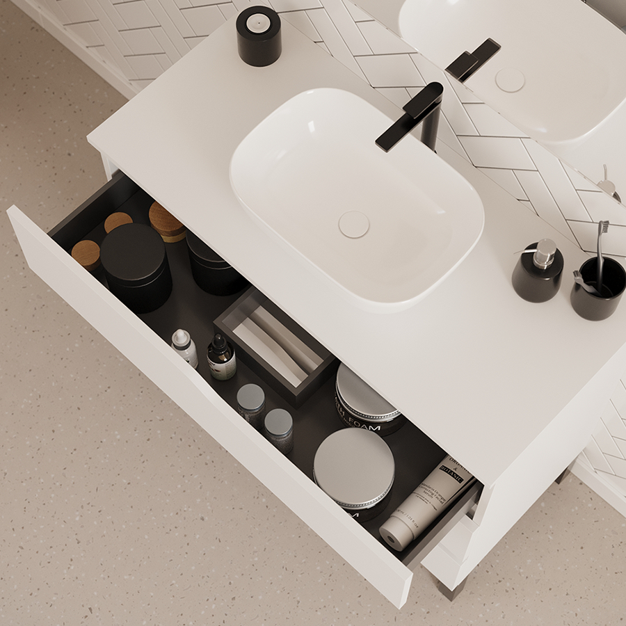 Meuble de salle de bain 90cm avec plateau et vasque à poser zeus - 3 tiroirs - MATA