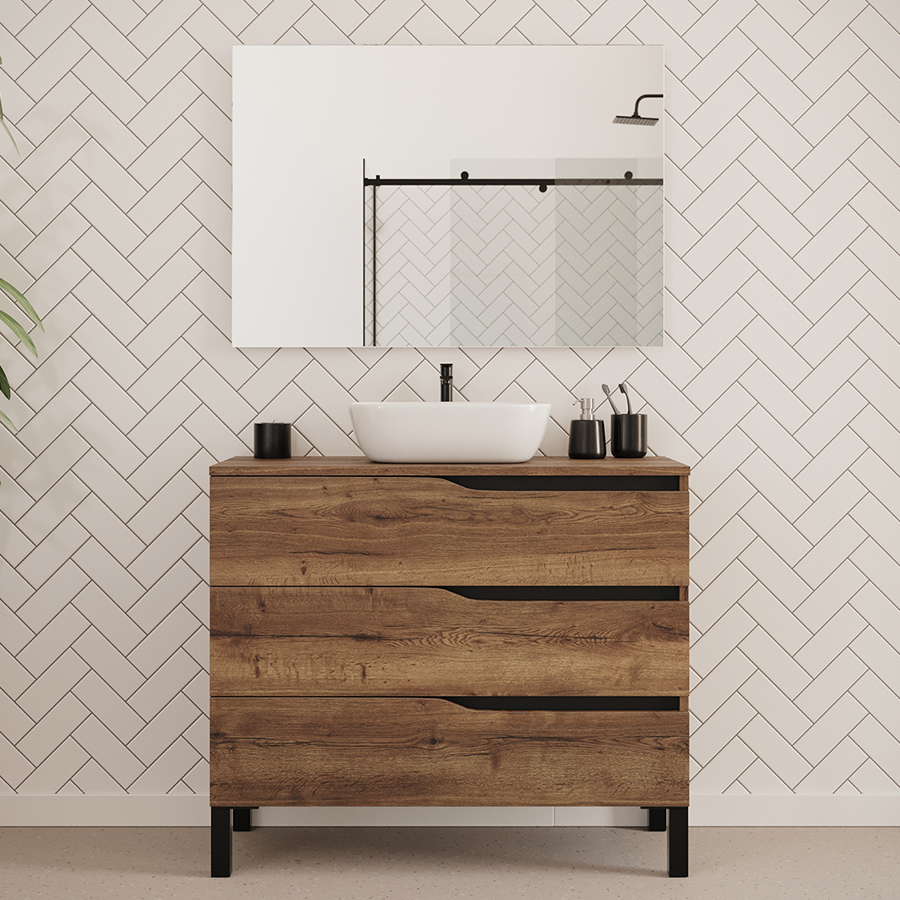 Meuble de salle de bain MATA 100 cm vasque zeus tabaco