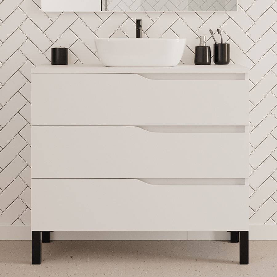 Meuble de salle de bain 90cm avec plateau et vasque à poser zeus - 3 tiroirs - MATA