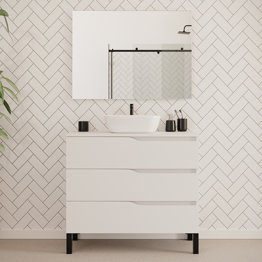 Meuble de salle de bain 90cm avec plateau et vasque à poser zeus - 3 tiroirs - MATA