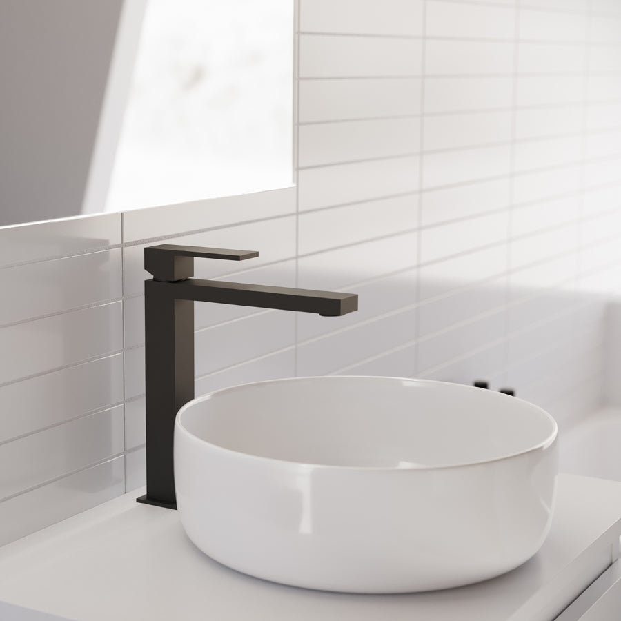 Meuble de salle de bain mitigeur haut PLAN noir mat scene