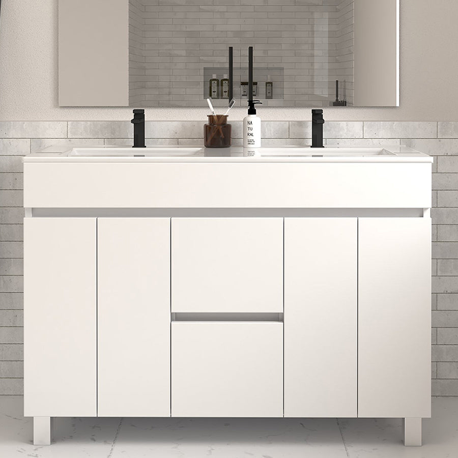 Meuble sous vasque seul, 2 tiroirs et 4 portes, 120cm, pour double, simple ou vasque déportée - HARO