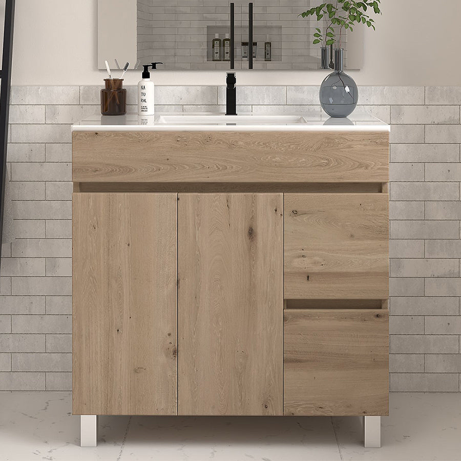 Meuble sous vasque seul, 2 tiroirs et 2 portes, 70cm, pour simple vasque - HARO