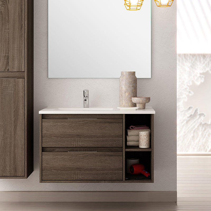 Meuble de salle de bain 80cm vasque déportée - 2 tiroirs et 2 niches - OLYMPE