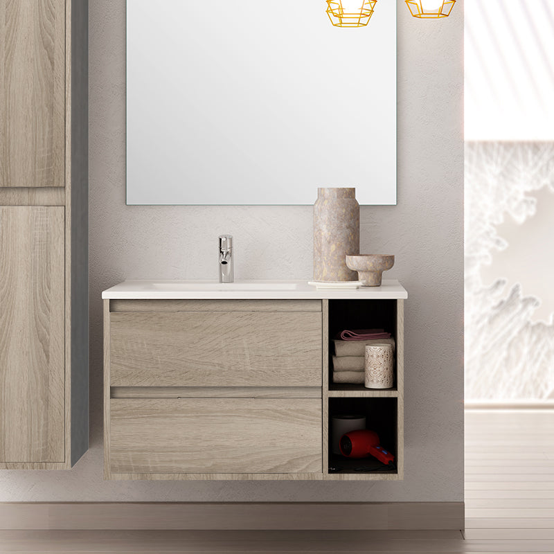 Meuble de salle de bain 80cm vasque déportée - 2 tiroirs et 2 niches - OLYMPE