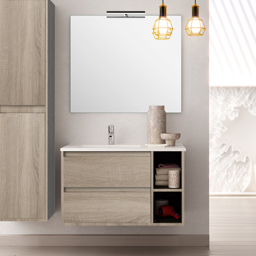 Meuble de salle de bain 80cm vasque déportée - 2 tiroirs et 2 niches - OLYMPE