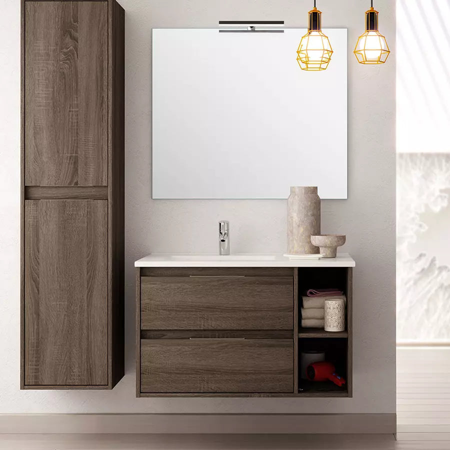 Ensemble meuble de salle de bain 80cm vasque déportée + colonne de rangement OLYMPE