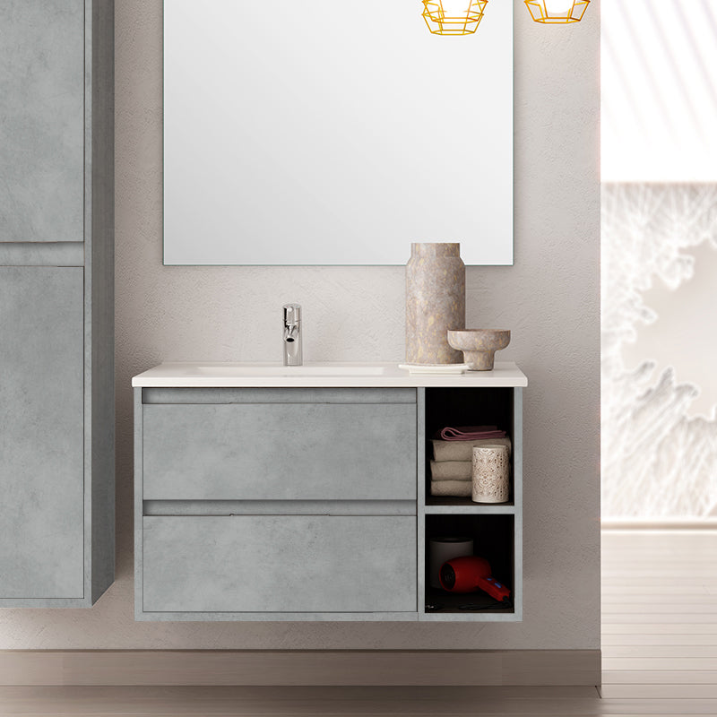 Meuble de salle de bain 80cm vasque déportée - 2 tiroirs et 2 niches - OLYMPE