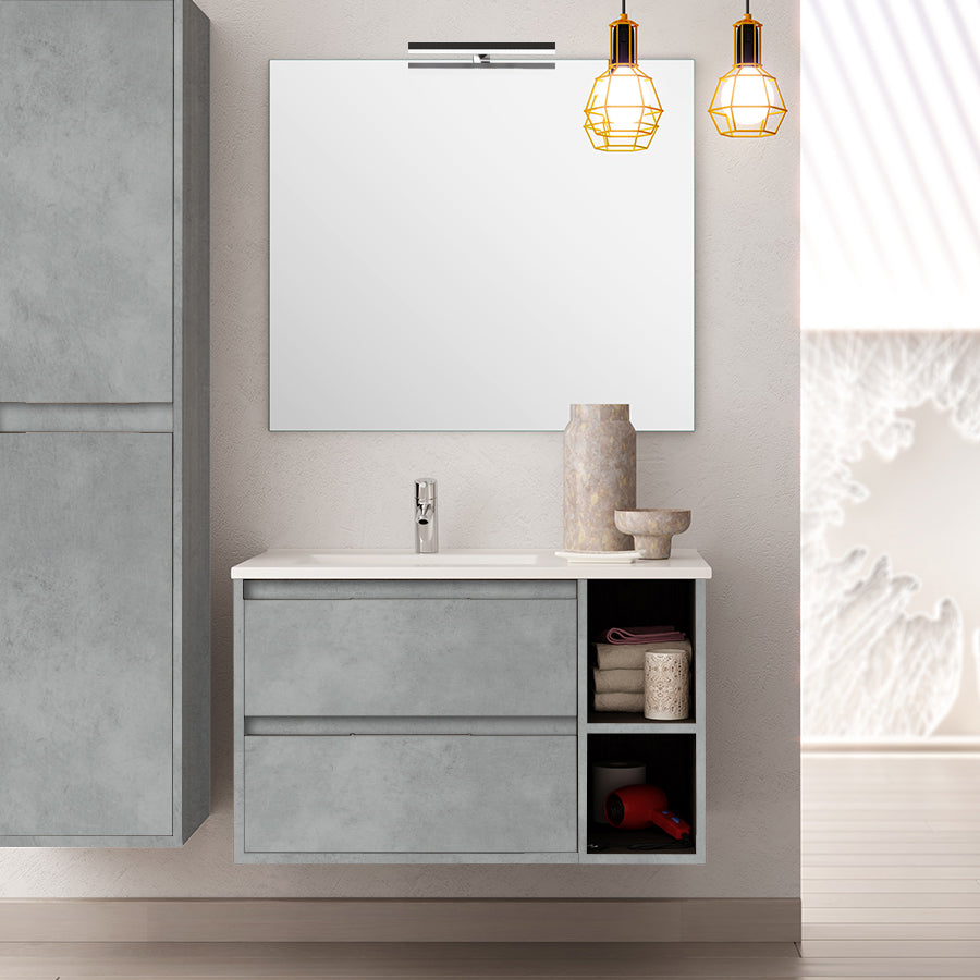 Meuble de salle de bain 80cm vasque déportée - 2 tiroirs et 2 niches - OLYMPE