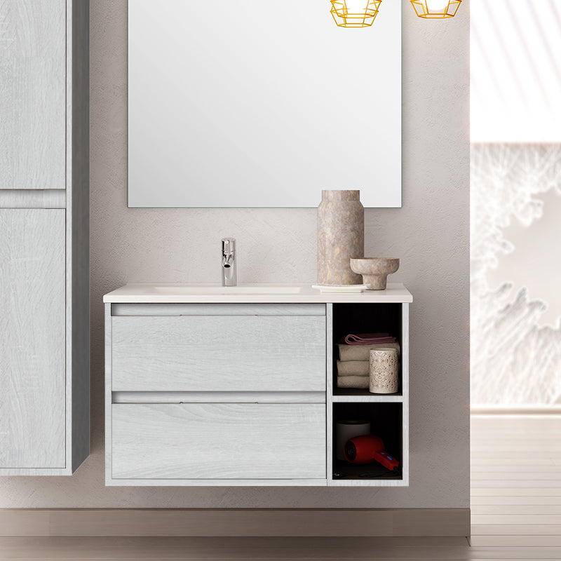 Meuble de salle de bain 80cm vasque déportée - 2 tiroirs et 2 niches - OLYMPE