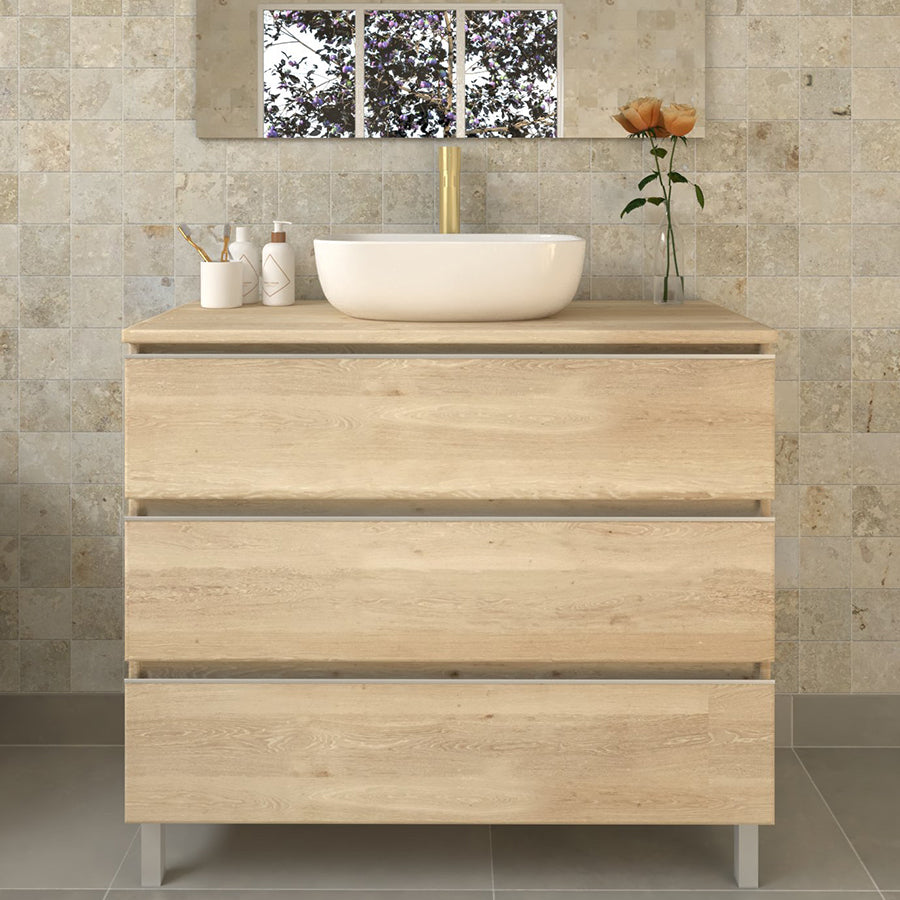 Meuble de salle de bain 80cm avec vasque à poser arrondie - 3 tiroirs - sans miroir - PALMA