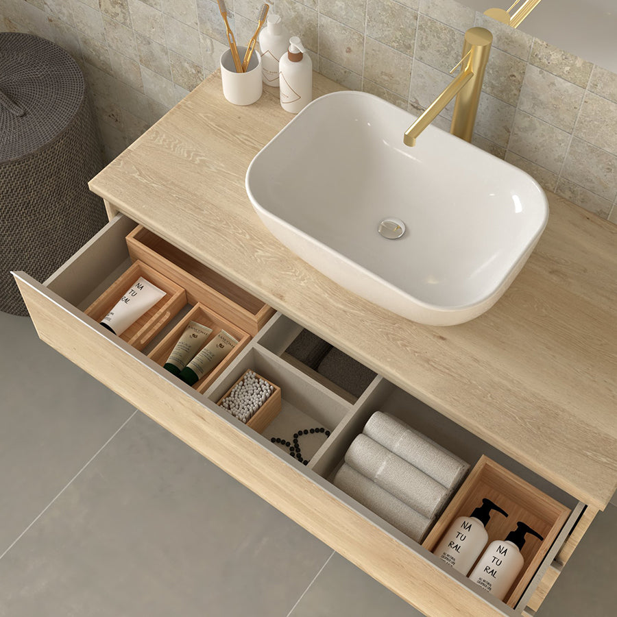Meuble de salle de bain 80cm avec vasque à poser arrondie - 3 tiroirs - sans miroir - PALMA