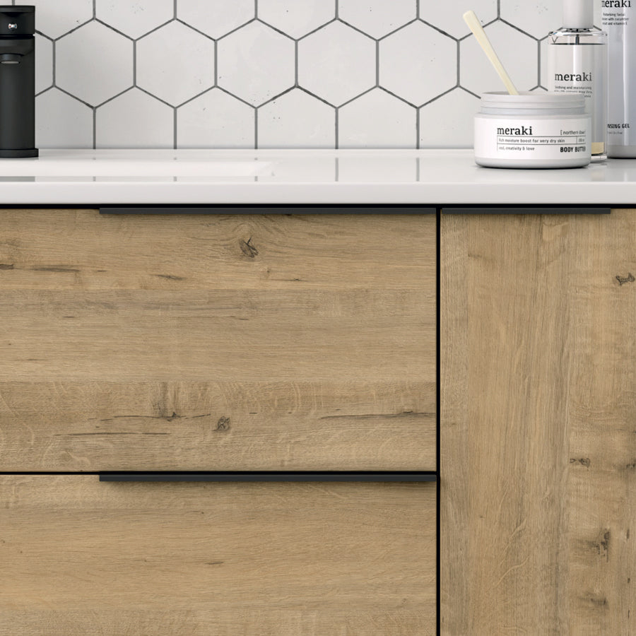 Meuble de salle de bain 100cm vasque déportée - 2 tiroirs et un placard et miroir Led STAM - KING