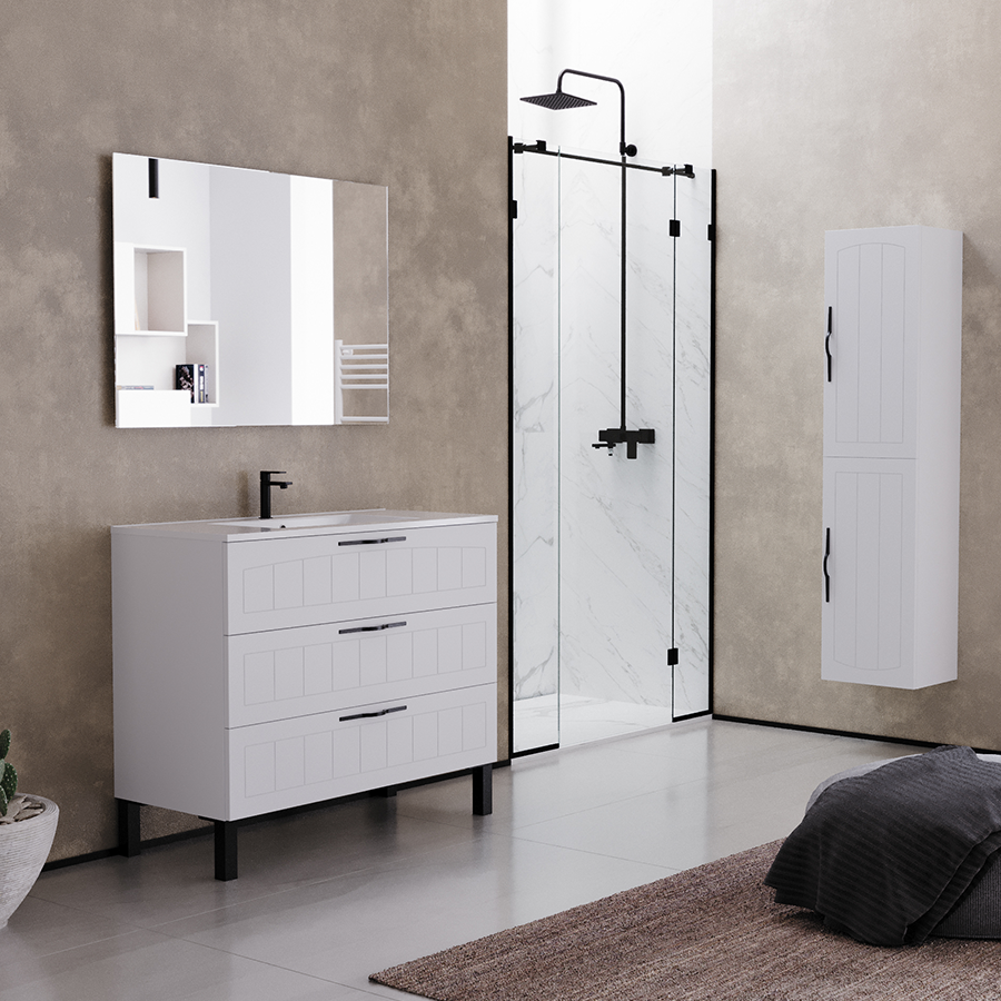 Meuble de salle de bain 100cm simple vasque - 3 tiroirs - sans miroir - CALA