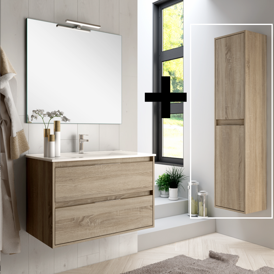 Ensemble meuble de salle de bain 100cm simple vasque + colonne de rangement IRIS