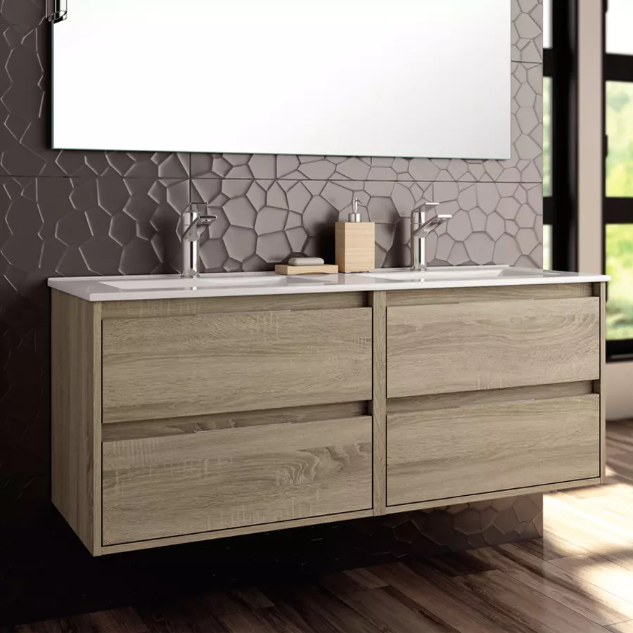 Meuble de salle de bain 120cm double vasque - 4 tiroirs - IRIS