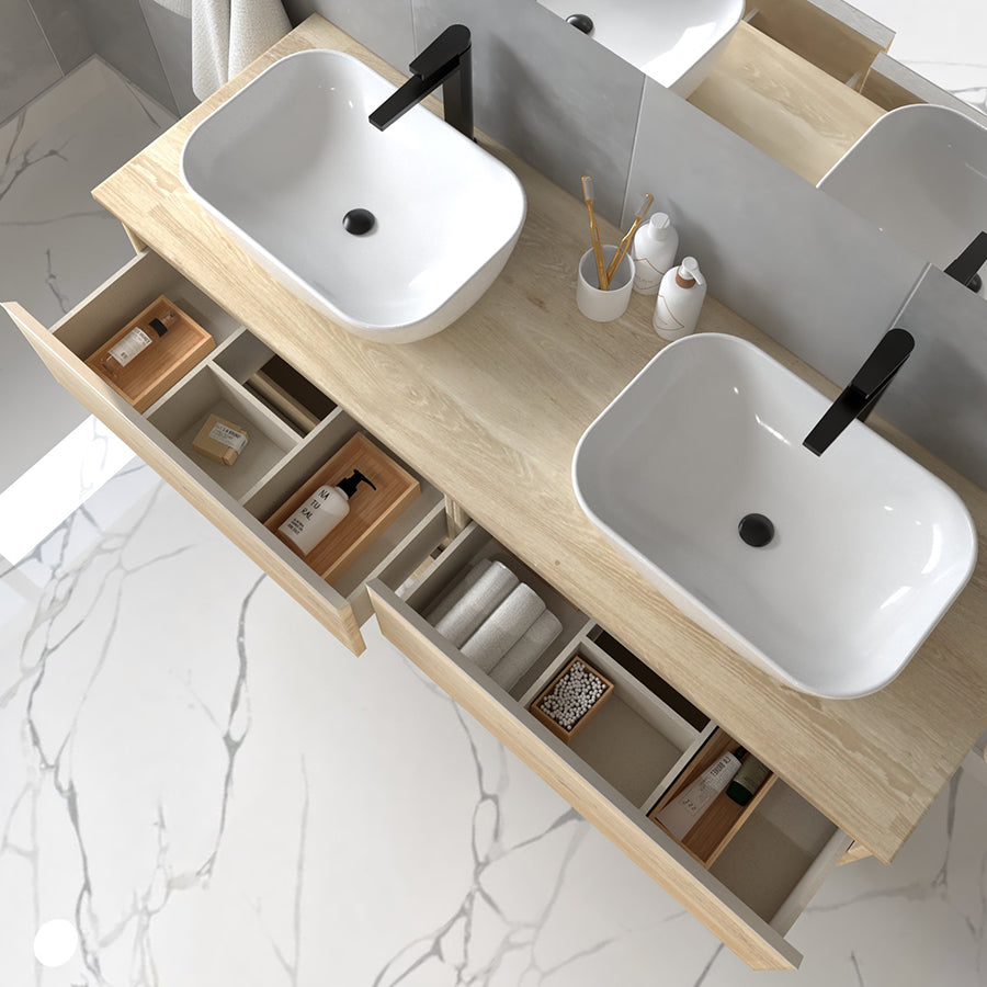 Meuble de salle de bain sans miroir avec vasques à poser arrondies BALEA -  120cm